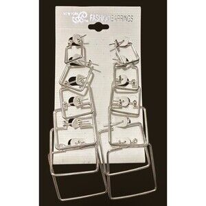 Silver Tone Hoop Earrings Set of 6 Fashion Jewelry